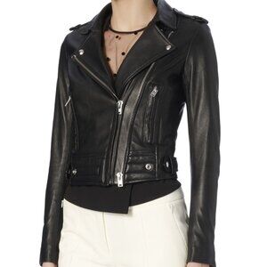 IRO Luiga lamb leather cropped moto jacket in size 38